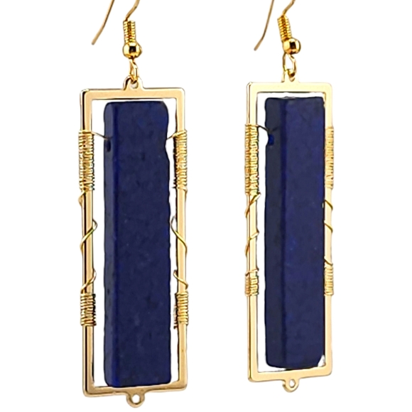 🌌"Midnight Portals"✨2" 22k gold-plated German Wired Lapis Lazuli Earrings🟦 - Picture 3 of 7